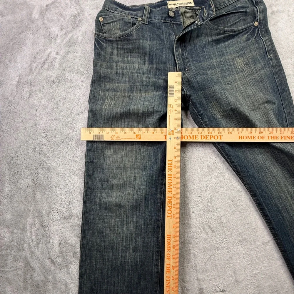BASIC CODE JEANS Mens W34‎ L30 Blue Denim Straight Leg Distressed Style Jeans
